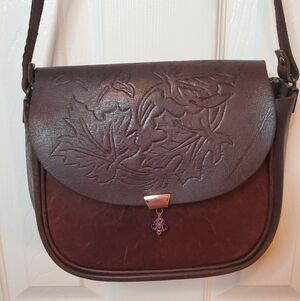 Elegant Brown Leather Embossed Saddle Bag Shoulder Bag